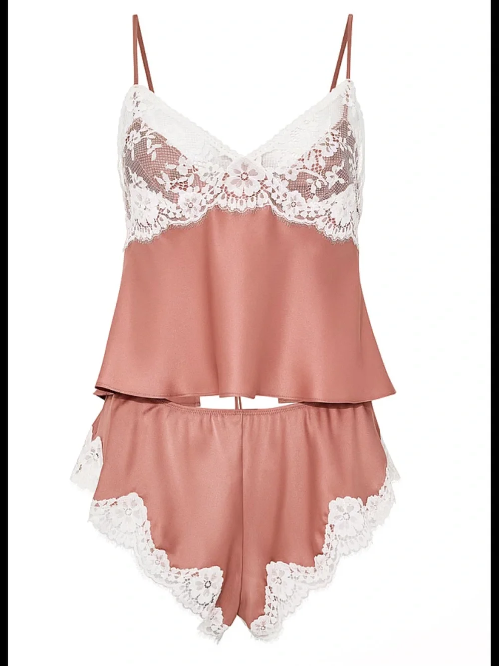 Victoria's Secret Dusty Rose Satin Lace Cami & Shorts Set